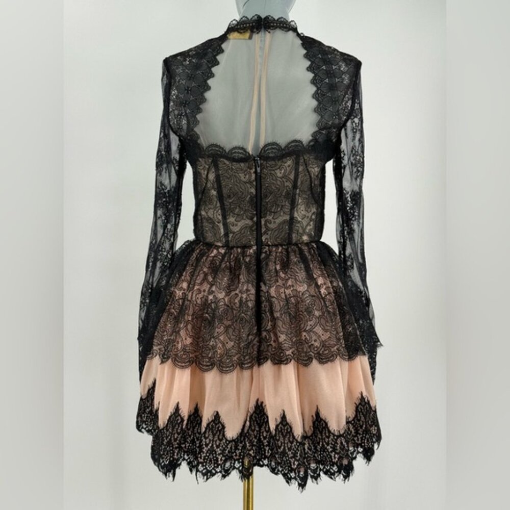 🆕 BRONX & BANCO 🧿 NWOT Daphne Illusion Lace Long Sleeve Mini Dress, Sz M US 6 - Picture 7 of 13